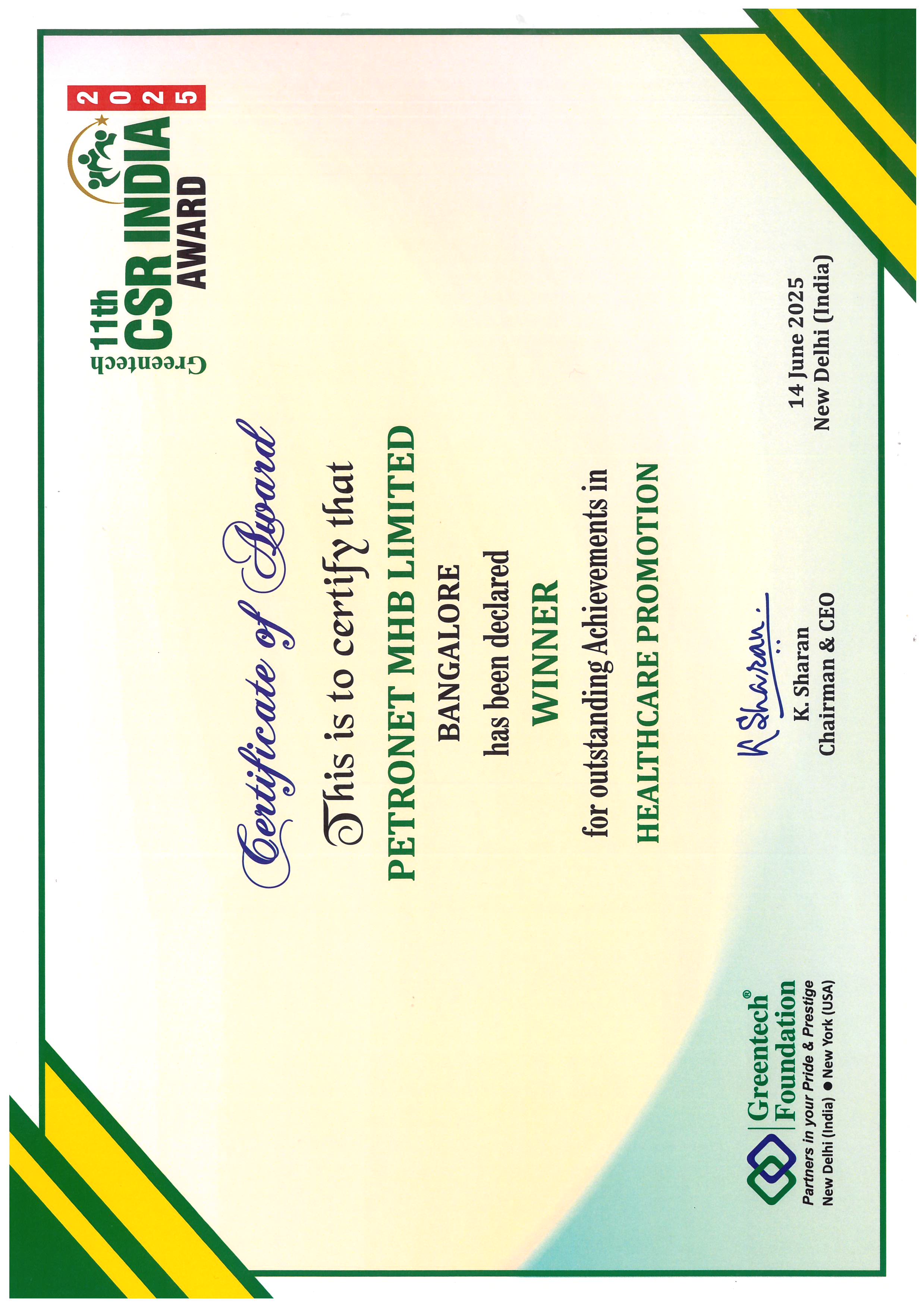 Greentech award for Healthcare Promotion.